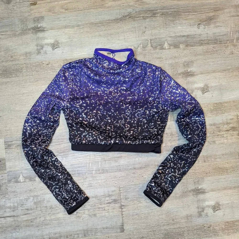 💜 Balera Performance Crop Top – Ombre Sequin (Child Medium)